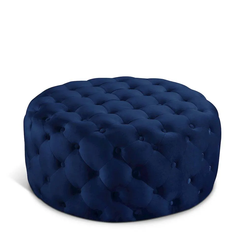 Addison Navy Velvet Ottoman/Bench, Tufted
