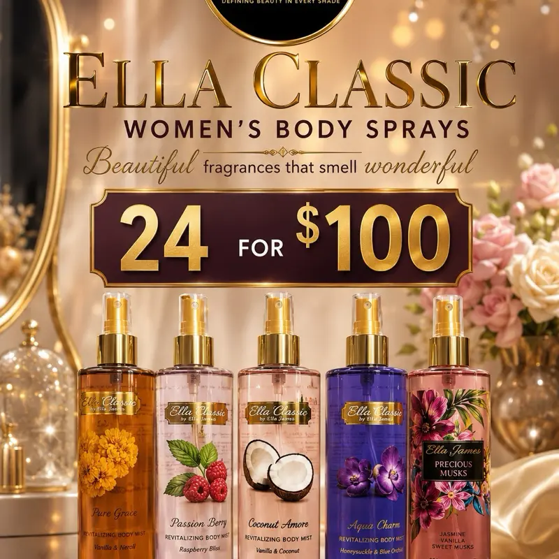 Ella Classic Women's Alcohol-Free Fresh Body Spray Bottles - 24 x 240ml Variety Mixed Scents - $100 Bundle, Perfect for Daily Use, Fragrance