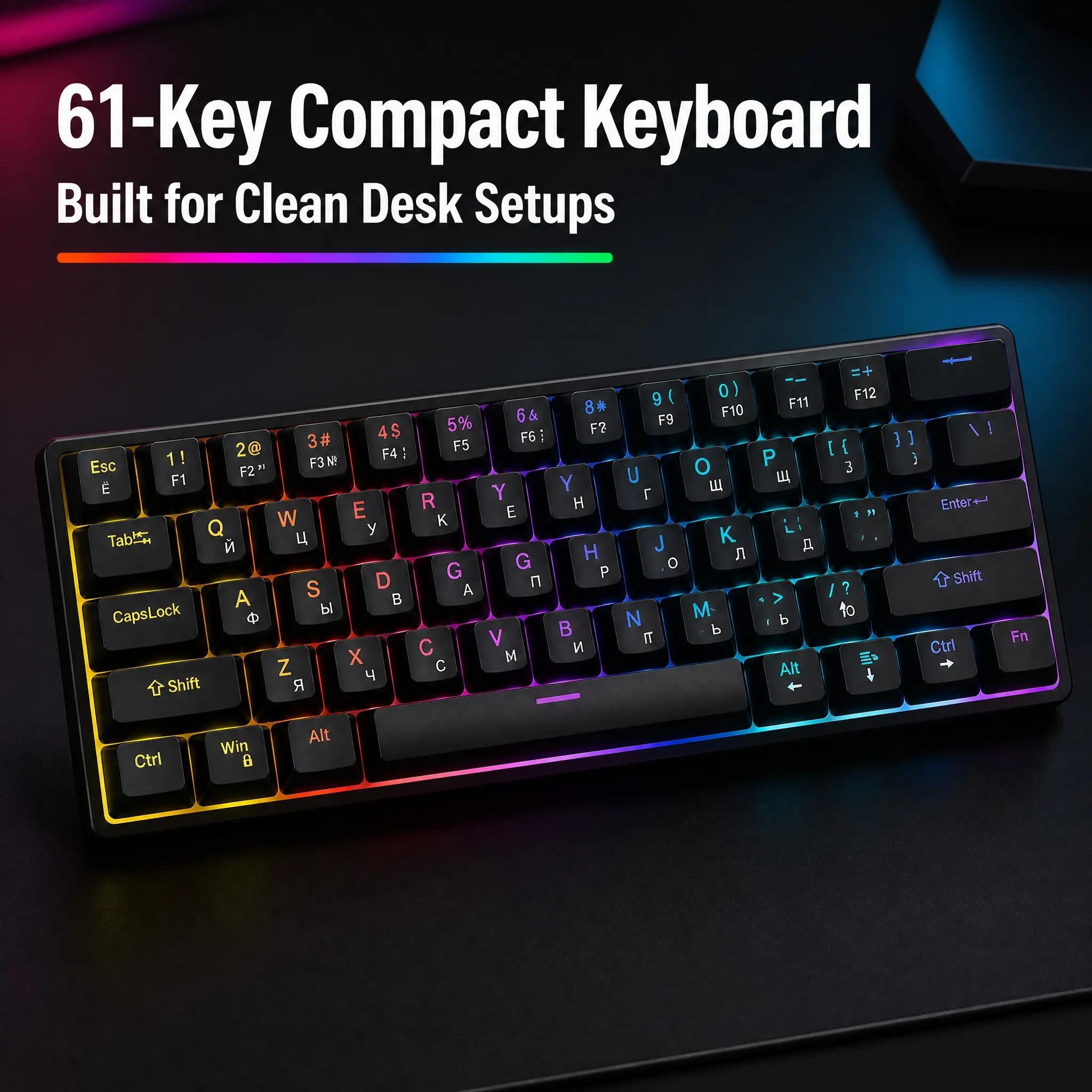 60% Ultra Compact 61-Key Hot-Swappable Red Switch Mechanical Gaming Keyboard, 17-Mode RGB Backlighting, USB-C Detachable Cable, Ergonomic Design - Compatible with PC, Mac for Gaming, Office Use