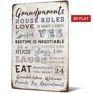 Grandparents Gifts-Vintage Grandparents House Rules Metal Sign for Grandma Grandpa from Grandkids Rustic Farm Home Kitchen Decor 12 x 8 inch Home Decoration