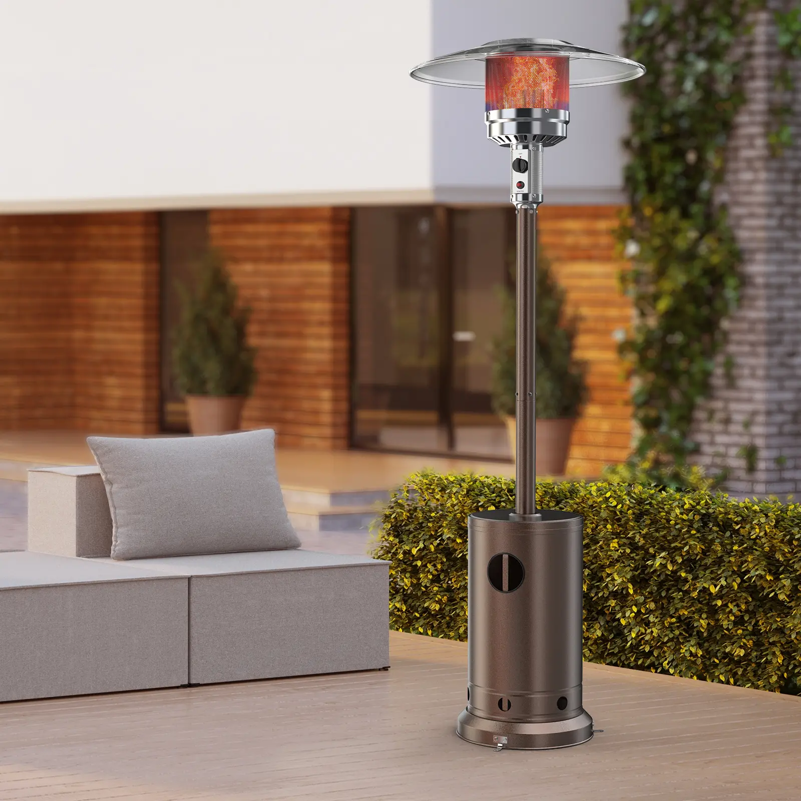 48,000 BTU Propane Patio Heater with Tabletop, Double-Layer Stainless Steel Burner and Safety Protection System, with Wheels for Home&Commercial Use