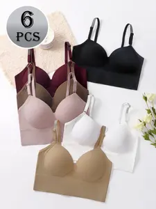 Women's Plain No-Wire Sports Bra Set, Seamless High Elastic Breathable Comfort, Adjustable Straps, Soft Breathable Ladies Sport Bras, Yoga Wear Fitness, Bra Pack, Workout Daily Wear