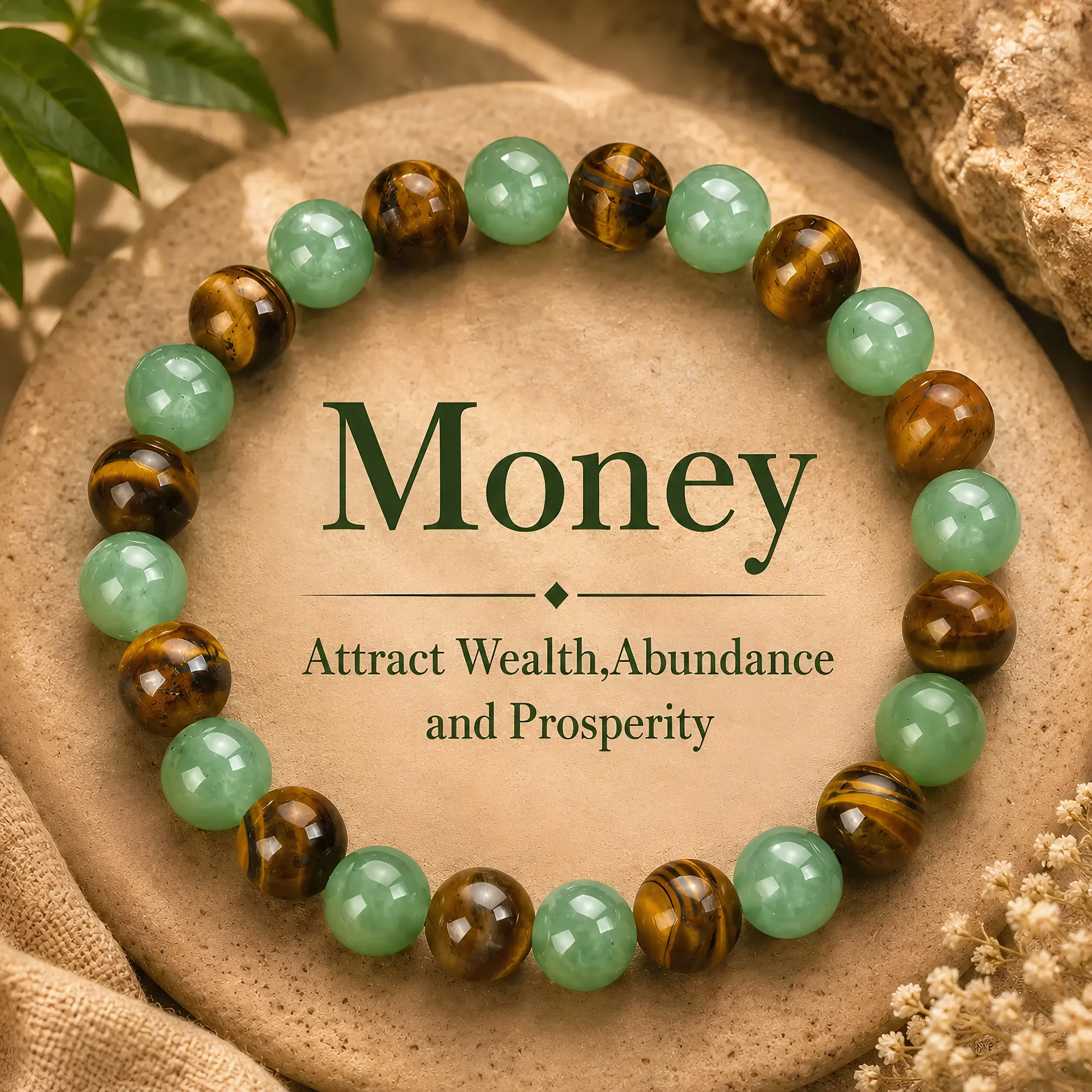 Colorblock Crystal Bracelet - Unisex Beaded Stretch Stone Bracelet with Green Aventurine, Tiger Eye, Dainty Energy Healing Exquisite High Quality Costume Jewelry for Good Luck, Stone Bracelets, Dainty Crystal Bracelet