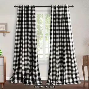 2 Pack White And Black Buffalo Check Plaid Window Curtain Panels For Living Room, Bedroom Farmhouse Courtyard Style Grommet Top Window Treatment Curtains Home Decor, 51.97inch*83.86inch