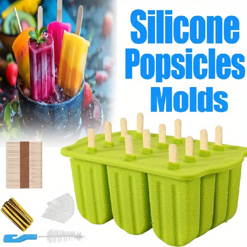 Silicone Popsicles Molds, Ice Pop Cream Mold Set Homemade Popsicle Maker Para Paletas De Helado Kulfi BPA Free, with 50 Sticks, 50 Bags, 50 Wire Ties (Green)