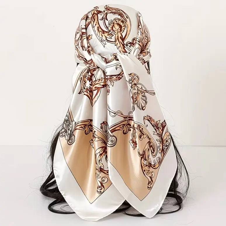 Elegant Floral & Golden Scarf: Large & Soft Handkerchief - Suitable for Daily Wear, Travel & Fashion