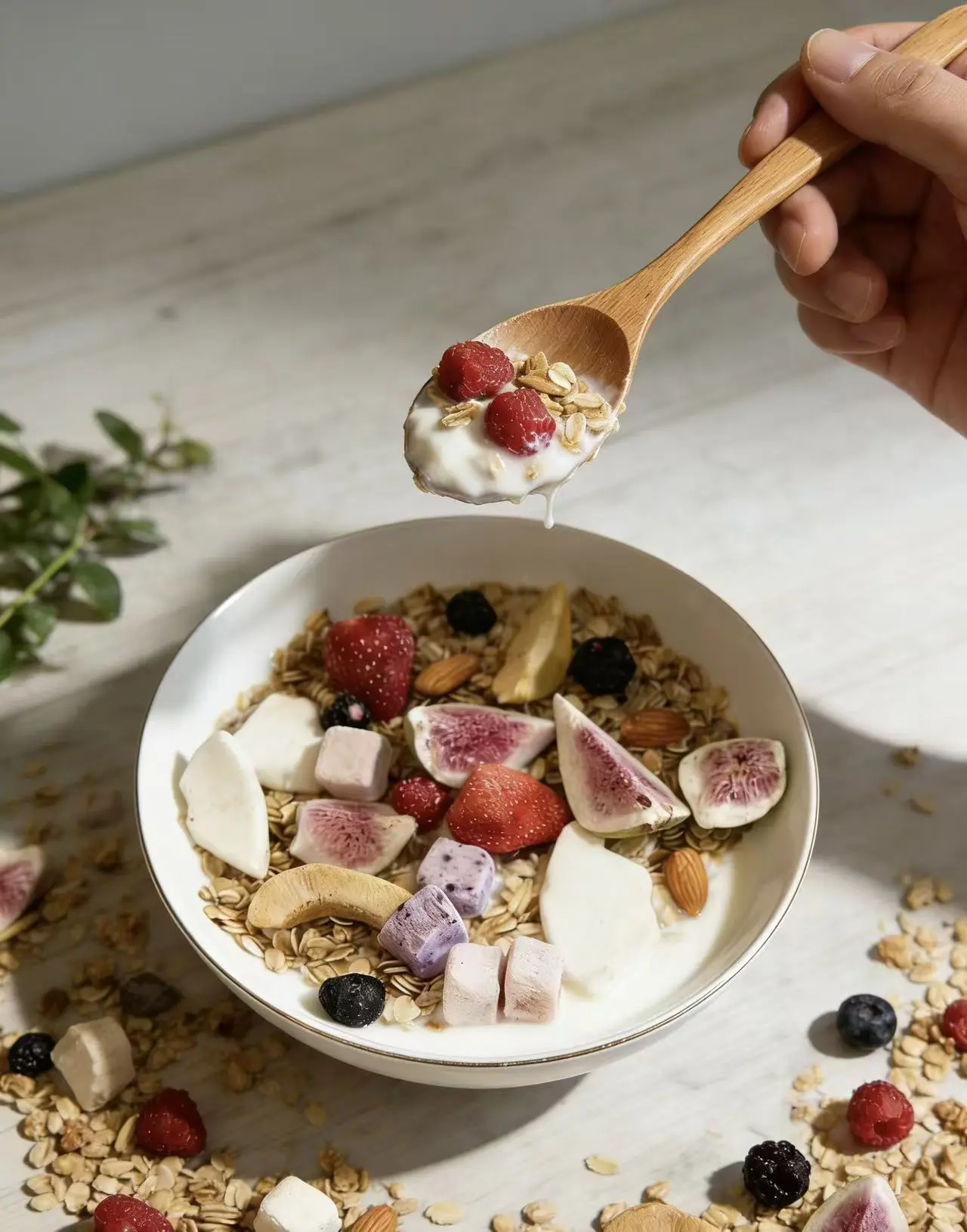 Delicious Granola with crunchy freeze-dried fruits, 6 flavors ( Cinnamon, Chocolate, Matcha, Cacao, Rose, Original
