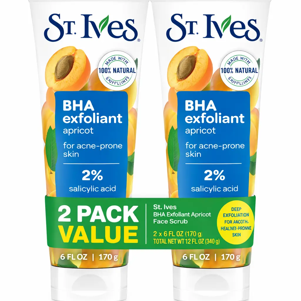 St. Ives Apricot Face Scrub (2 Pack, 6 oz Each) – Deep Exfoliation for Balanced to Oily Skin
