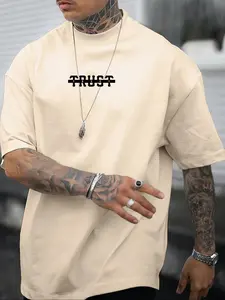 Men's Letter Print Drop Shoulder Tee, Regular Fit Casual Short Sleeve Round Neck T-Shirt for Summer, Men's Top for Daily Wear