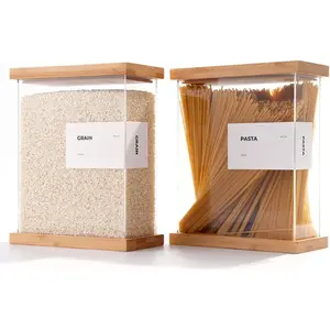 Bamboo Food Dispenser | Kitchen Organizers and Storage | Airtight Pantry Organizers and Storage Container | Cereal, Rice, Flour, Snack Storage (2, Large)