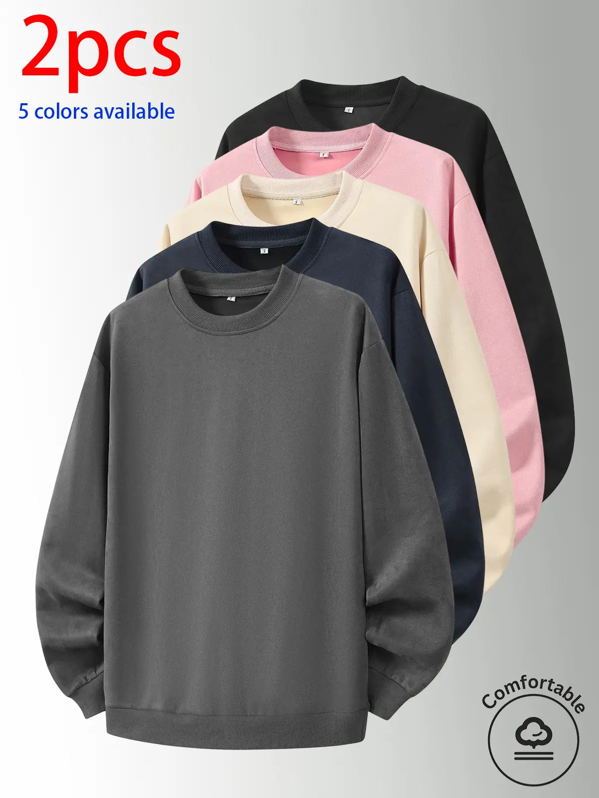 2-pack men’s crewneck sweatshirt, men’s long-sleeve sweatshirt, men’s pullover sweatshirt.Loose, comfortable fit; available in multiple colors. Versatile for home, everyday casual wear, outdoor sports, campus, work, and commuting; suitable for both men an