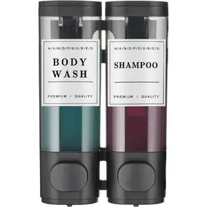 Shampoo and Conditioner Dispenser,Unisense Shower Soap Dispenser Transparent 2 Chamber No Drill Wall-Mounted Shampoo Dispenser for Shower Luxury Wall Mounted Shower Dispenser for Bathroom Hotel Large Capacity