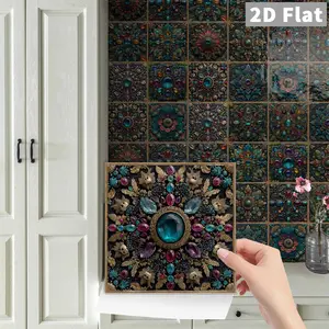 24-Piece Glass Brick Art Style Tiles, Tile Stickers, Peel & Stick Removable Wallpaper, Vintage Look, Easy Installation, Kitchen Decor, Multiple Floral Styles