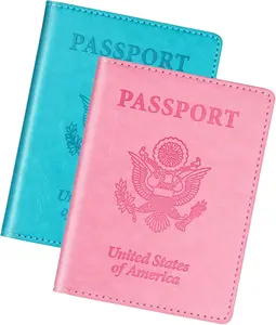 Passport Holder for Travel, Turquoise & Pink Passport Wallet Cover Case, Pack of 2 for Women, Men & Family, Cruise Essentials & Travel Accessories
