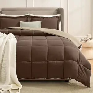 King Comforter, Lightweight,, Down Alternative, 3 with 2 Shams, Brown/Beige