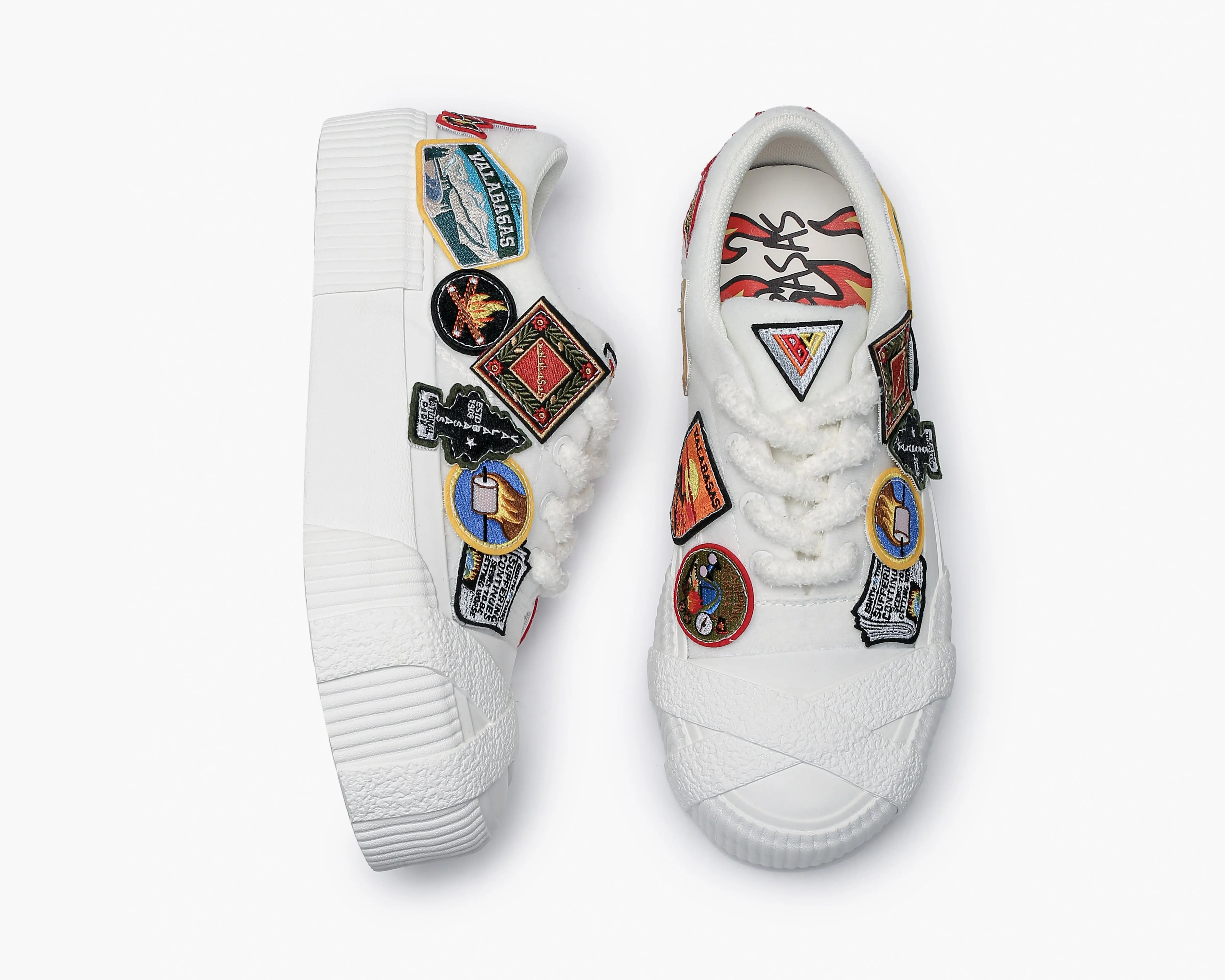 Men's Statement Platform Chunky Trainers - Fashion Casual Sneakers, 200 Low Top Streetwear Footwear with Colorful Embroidered Patches, Twisted Toe Rubber Overlay, Shoes, Statement Platform Sneaker, Twisted Toe Overlay, Graphic