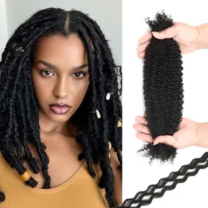 1B 20inch Afro Kinkys Bulk Human Hair for Dreadlocks Extensions Repair, Twist Braiding Afro Kinky Human Hair for Locs Natural Black Color 18 inches for Micro Locs Extensions 1 Pack 30 Gram