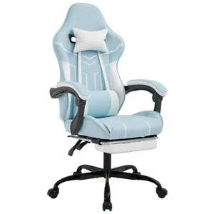 Gaming Chair, Video Game Chair with Footrest and Massage Lumbar Support, Ergonomic Computer Chair Height Adjustable with Swivel Seat and Headrest ( Blue)