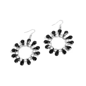 Paparazzi Wreathed Wish-black Earring Elegant Versatile Design Sparkling Rhinestones Silver Brass Finish Post Backs Fish Hook Options 3inch 2oz Jewelry