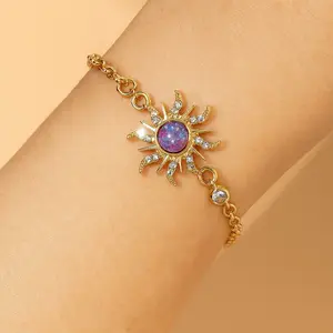 Gold Sunflower Bracelet | Tangled Rapunzel-Inspired Opal Bracelet | Sun and Moon Starburst Jewelry | Princess Purple Opal Bracelet for Her