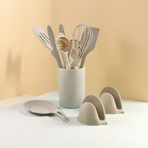 31-Piece Non-Stick Silicone Kitchen Utensils Set with Wooden Handles & Holder Versatile Cooking Tools for Pasta Spatulas & More Cookware Sturdy Essential Kitchen Tool Set Cream White nonstick cookware-silicone spatula. compatible