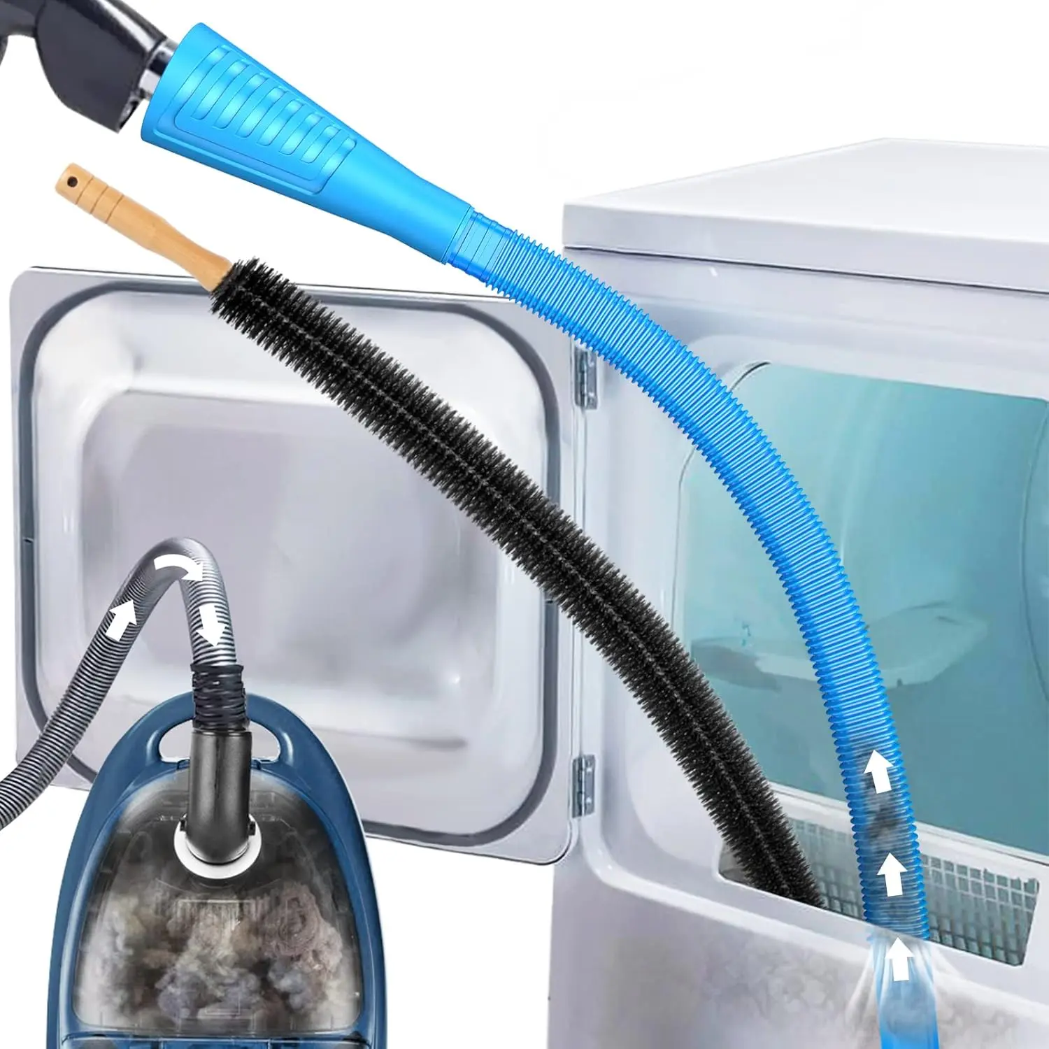 Home Care 2-Piece Dryer Vent Cleaner Kit - Universal Fit Flexible Hose Attachment, Adjustable Bendable Connector, Lint Brush, Chenille Cleaning Dusters/Duster Heads, Compatible with Most Vacuum Cleaners, Deep Cleaning Machine