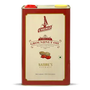Chekko Cold Pressed Peanut Oil 5 L (1.32 Gallons) | Virgin Wood Pressed Groundnut Oil | Natural & Healthy Oil for Cooking &  Deep Frying
