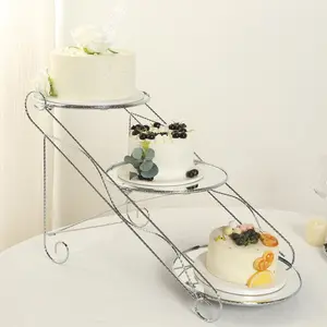 3-Tier Metal Cake Stand 16"x19" Cascading Design with Round Mirror Trays Silver - Dessert Display and Serving Platter