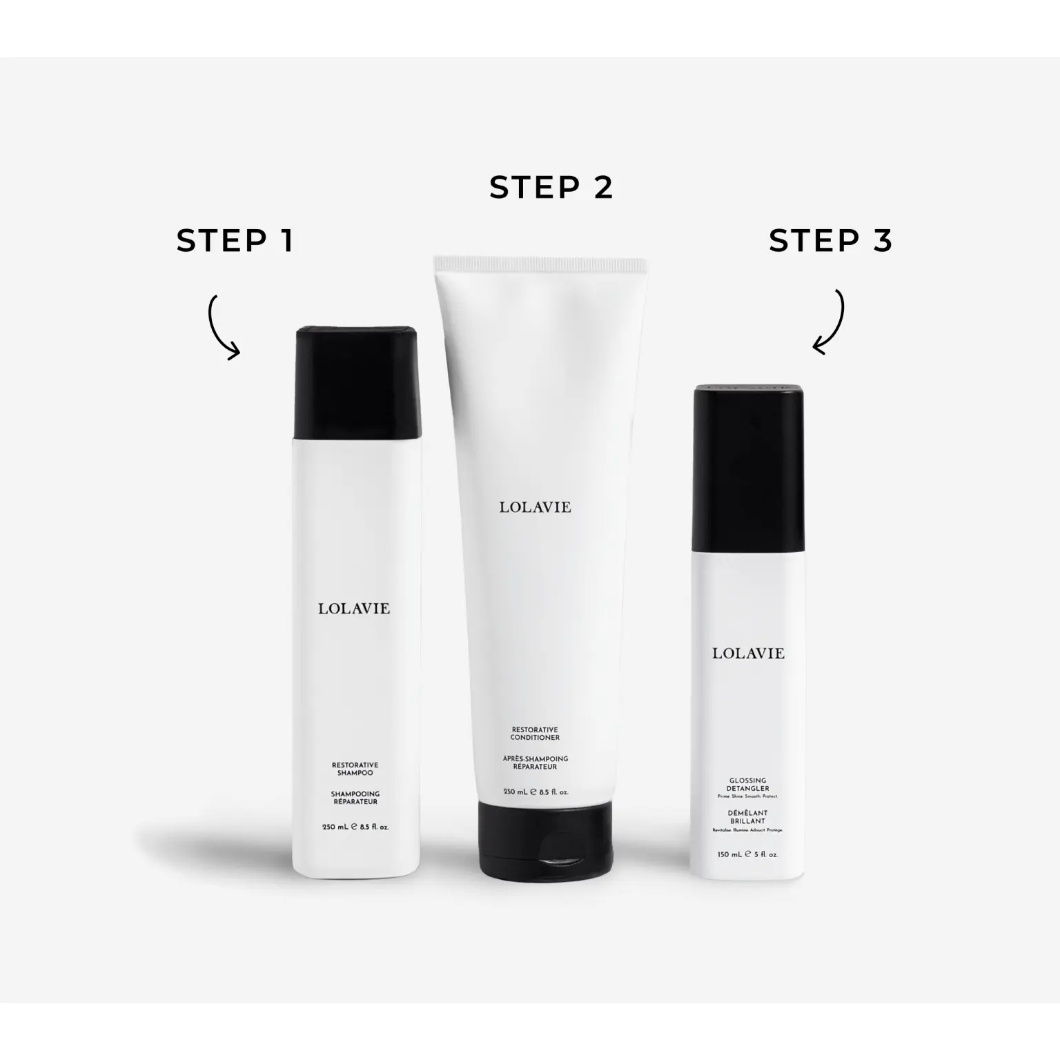 Jennifer Aniston's Glossy, Shiny Hair Essentials Featuring Best-Selling Restorative Shampoo & Conditioner Plus Glossing Detangler For Smooth, Shiny Hair