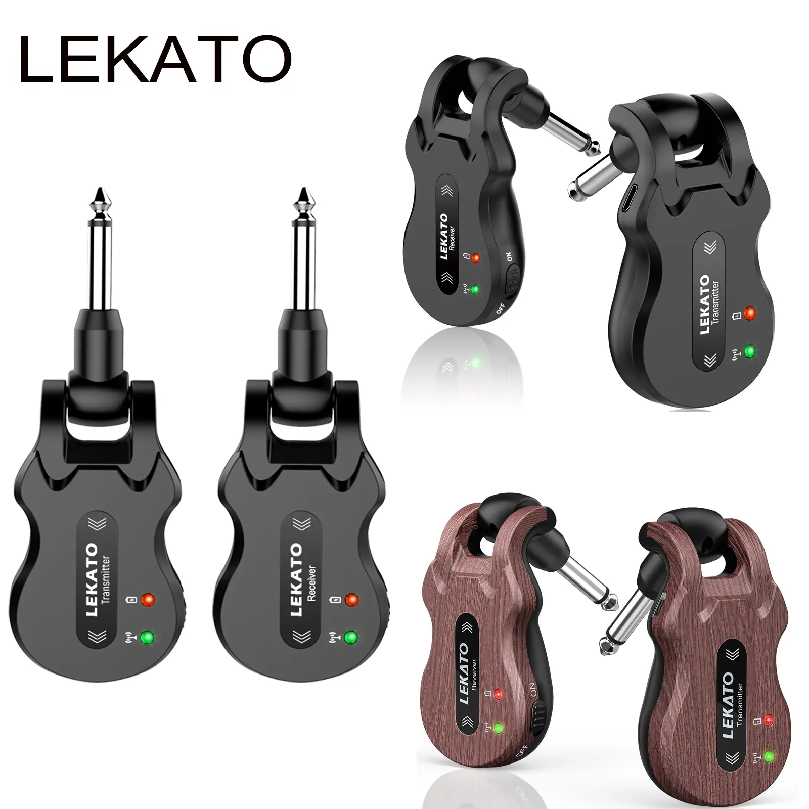 LEKATO WS-50 Wireless Guitar System 5.8G 4 Channels, Rechargeable Wireless Guitar Transmitter Receiver, Audio Wireless Transmitter Receiver, 100m Transmission Range for Electric Guitar Bass, Music Lovers Boys Girls Friends Gift