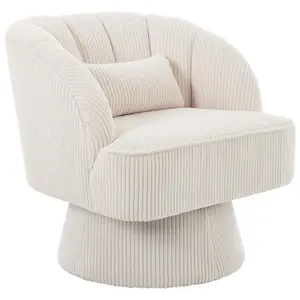 YJ-Garvee and Garvee Modern 360° Swivel Barrel Accent Chairs, Plush Velvet and Teddy Fabric Upholstered, Striped Backrest, Comfortable Round Lounge Chairs for Living Room, Bedroom, Office, Reading Nook, Multiple Colors