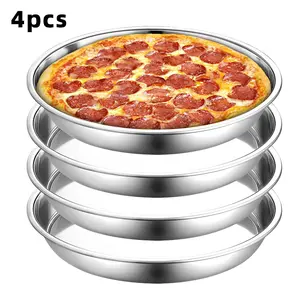Set of 4 Stainless Steel Pizza Pans, 12.4 Inch Deep Round Baking Dishes, Non-Stick Oven Safe, Dishwasher Safe