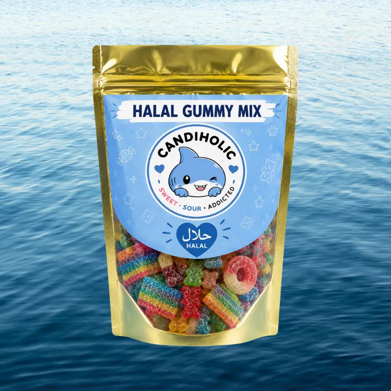 Halal Gummy  Candy Mix - 5 Flavors  of the Best! Favorite Candy Mix sour blue razz