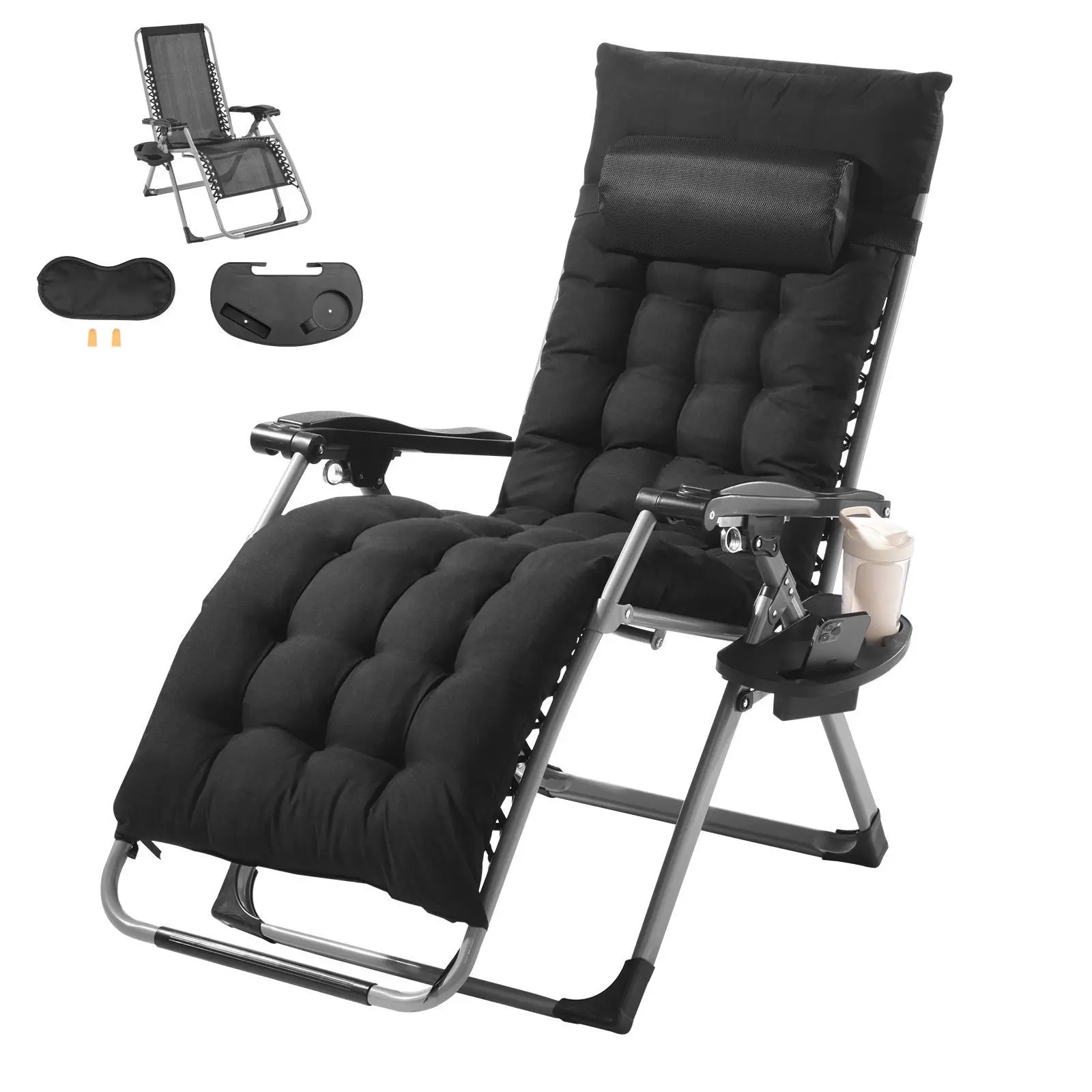 【Summerfinds】VEVOR Zero Gravity Chair,  26 inch Zero Gravity Recliner Lounge Chair for Indoor and Outdoor, Adjustable Anti Gravity Chair with Cushion, Headrest, Footrest, and Cupholder, 500 lbs, Black