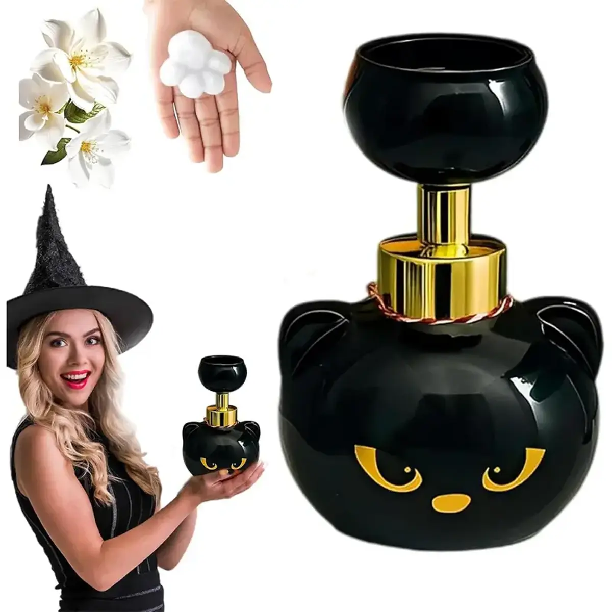 Cat Paw Foaming Soap Dispenser - Refillable Pump Bottle for Paw-Shaped Foam, Cute Office/Bathroom Sink Accessory, Halloween Decor Gift for Cat Lovers