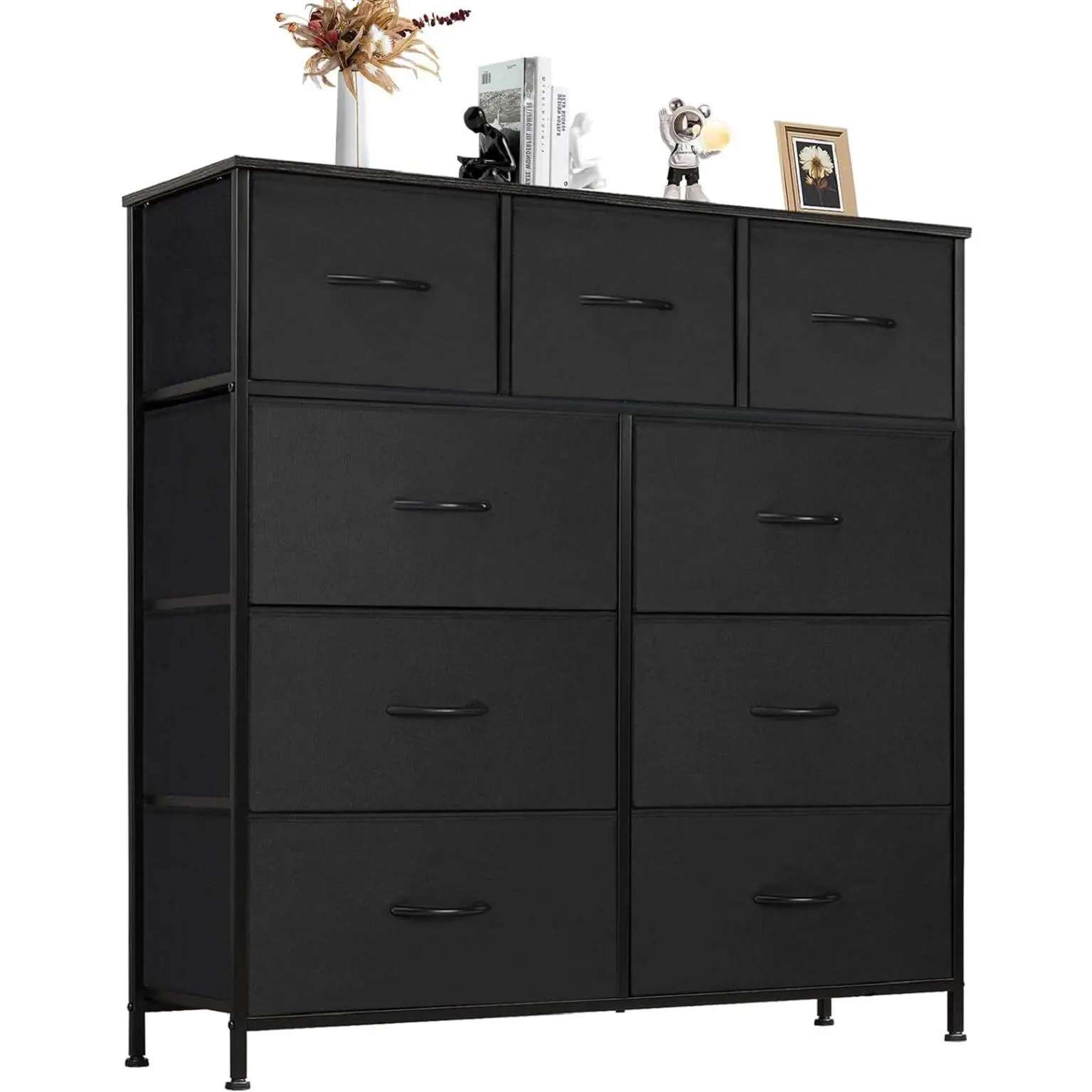 Dresser for Bedroom Storage Drawers Fabric Storage Tower with 5/7/8/9/10 Drawers Sturdy Metal Frame Kids Room Dresser TV Stand Black Dresser Multifunction Large Capacity Durable Material Quality Construction Easy Assembly, Modern Dresser, Chests Of Drawer