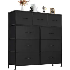 Dresser for Bedroom Storage Drawers Fabric Storage Tower with 5/7/8/9/10 Drawers Sturdy Metal Frame Kids Room Dresser TV Stand Black Dresser Multifunction Large Capacity Durable Material Quality Construction Easy Assembly