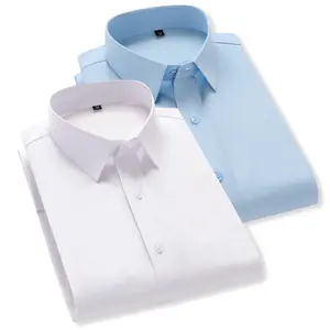 Men's Business Casual Button-Up Menswear Top - Plain Solid Color, Long Sleeve, Anti-Wrinkle Thin All-Season Dress Shirt for Evening, Wedding, Workplace Wear