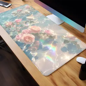 Rose Garden Pattern Mouse Pad, Large Gaming Mouse Pad, Office Desk Accessories, Corporate Work Desk Accessories, Gaming Desk Accessory, Non-slip Rubber Base Stitched Edge Desk Pad for Laptop Desktop, Computer Accessories