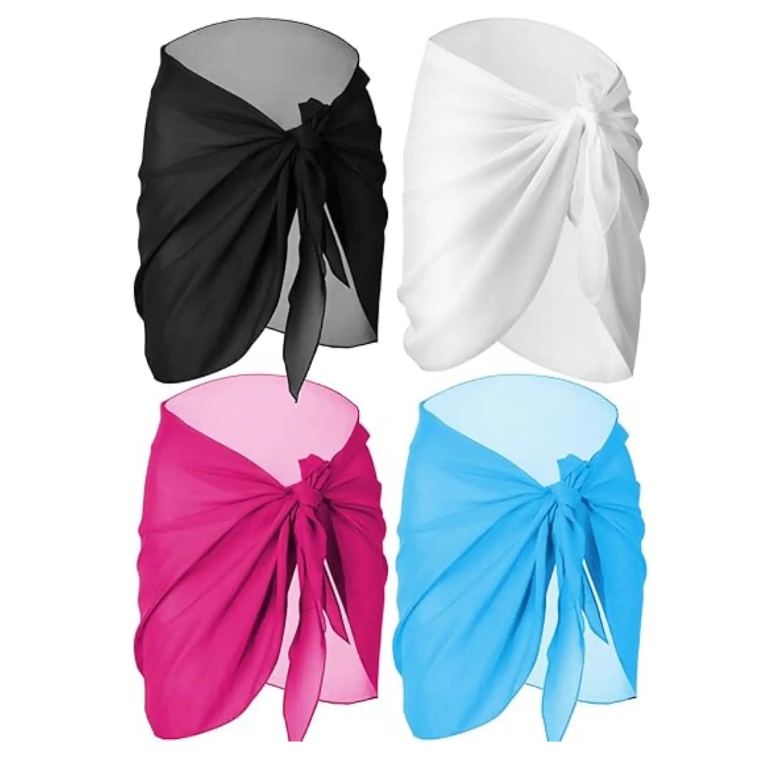 4Pcs Coverups for Women Bathing Suit Wrap Swimsuit Skirt Beach Bikini Cover up Swimwear Chiffon (Black/White/Light Blue/Rose Red) 55.1 x 19.6 inch - Home Improvement.