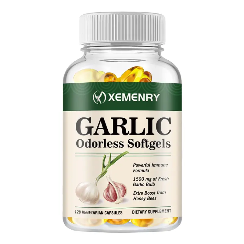Xemenry Odorless Garlic Softgels - Supports heart health, strengthens immunity - Highly absorbable - Contains high-quality ingredients including garlic, royal jelly, and bee pollen.