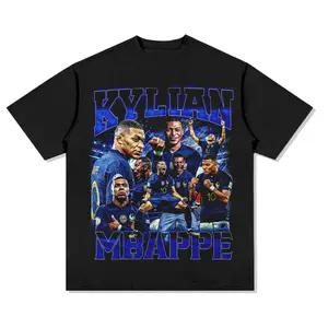 Kylian Mbappe France Football Team Graphic T Shirt Pure Cotton Unisex Oversized Short Sleeve Top Classic Commemorative Sports Apparel Trendy Summer Casual Wear Street Style Daily Outfit For Men Women Football Fans Outdoor Leisure Comfortable Loose Fit Spo