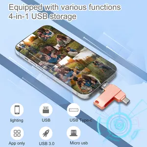 Multifunctional Phone USB Flash Drive, 4-IN-1 Photo Stick Compatible with iPhone iPad, High-Speed USB 3.0 External Storage Disk, Suitable for Smartphones Tablets MAC Laptops