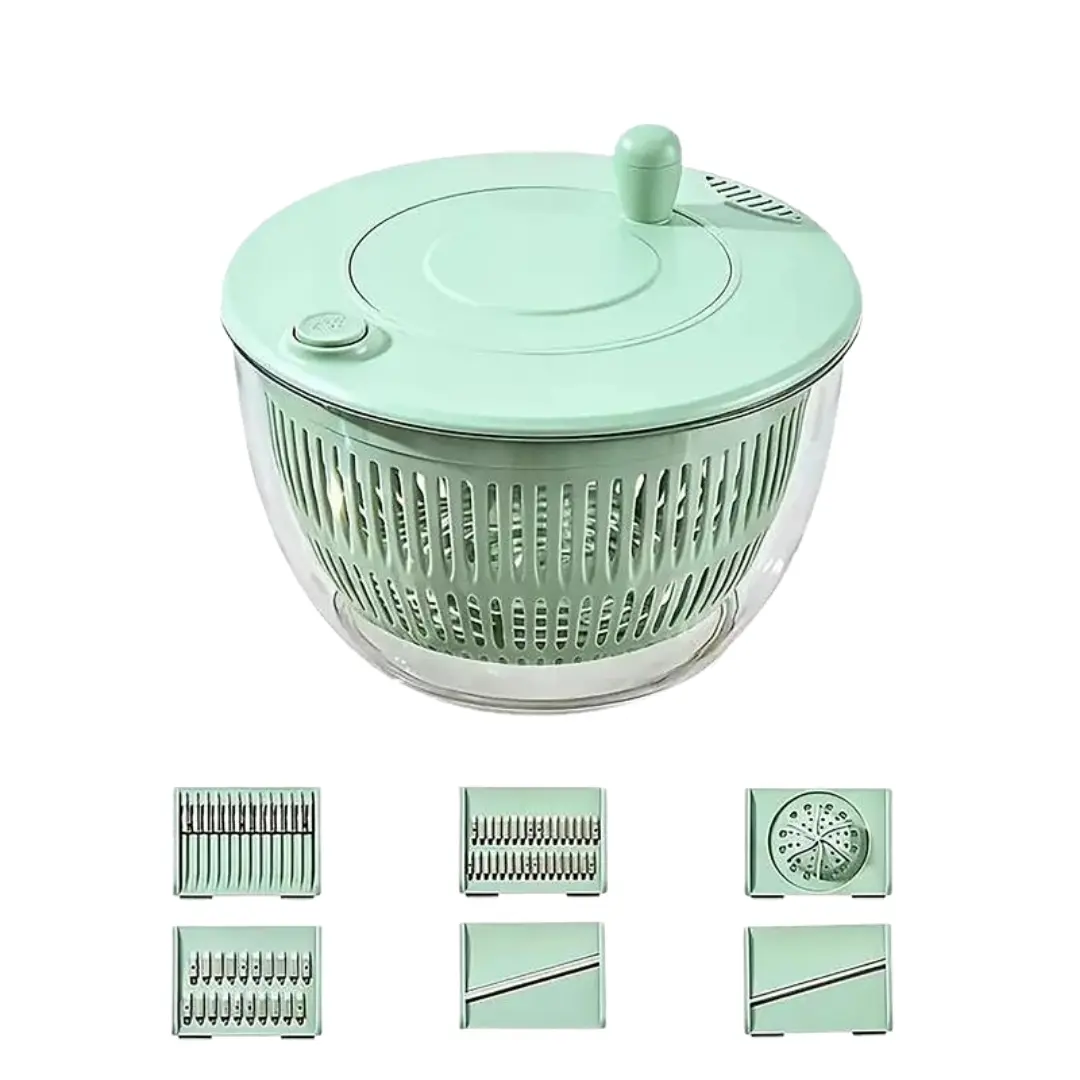 Salad Spinner Large, 3 IN 1 Vegetable and Fruit Washing Bowl with Strainer, Lettuce Spinner with 5 Blades Slicer, Egg Yolk Strainer, Salad Bowl for Efficient Salad Preparation, 5.3 Qt Kitchen Gadgets Set#SummerWins#DFYD