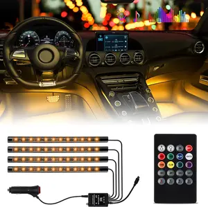 Car LED Strip Light Interior, Sound Active  Lines  LEDs Multicolor Music Sync Interior Car Lights Under Dash Waterproof led Lights for car, Wireless Remote Control, with Car Charger,DC V