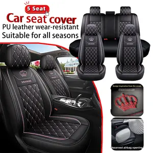 car seats covers Waterproof PU Leather Wear-Resistant with Crown Embroidery Full Vehicle Five-Seat Fully Wrapped Seat Cushion Covers All-Season