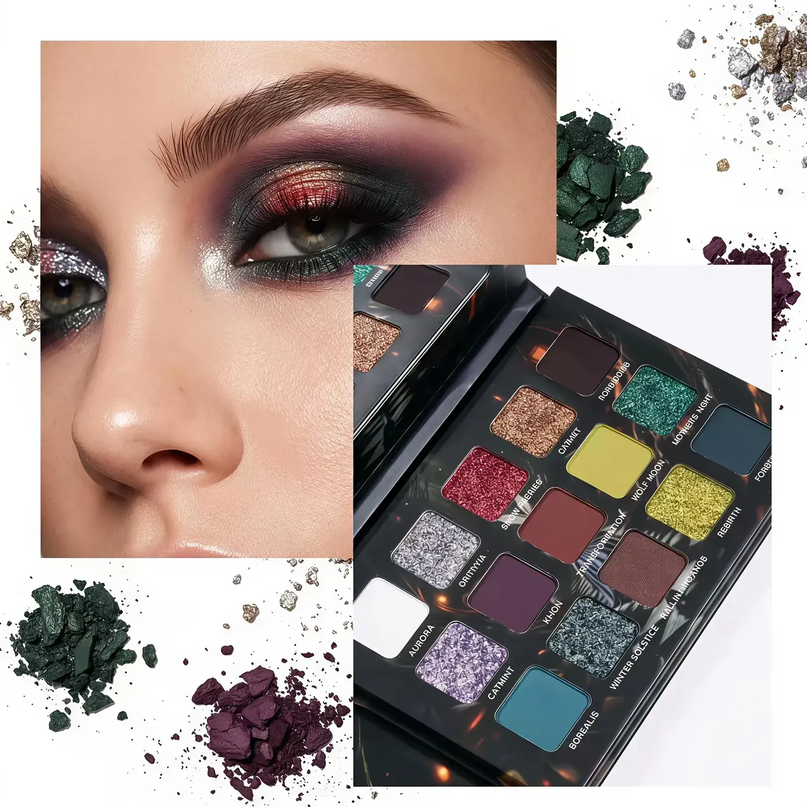 HERORANGE 15-Color Anime Eyeshadow Palette - 115g 3-in-1 Highly Pigmented, Shimmer Sparkle & Matte Cosmetic with Highlighter, Flawless, Long Lasting, No Fallout, Built-in Mirror, Single Item, Cosplay Makeup, Teen Gift, Makeup Products, Shimmer Eyeshadow,,