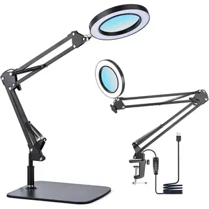 15X Magnifying Glass Lamp with Clamp and Stand, 72 LEDs Desk Lamp with 3 Color Temperatures and 10 Levels Adjustable Brightness for Diamond Art Accessories Hobbies Crafts Reading Close Work Magnifier