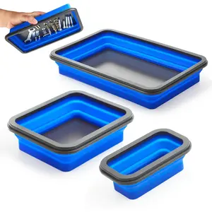 Collapsible   Tray Set Foldable  Tray 3 Different Size  Tool Trays for Screw, ,Nuts,with  Base Stores and Organizes Small  and Tools