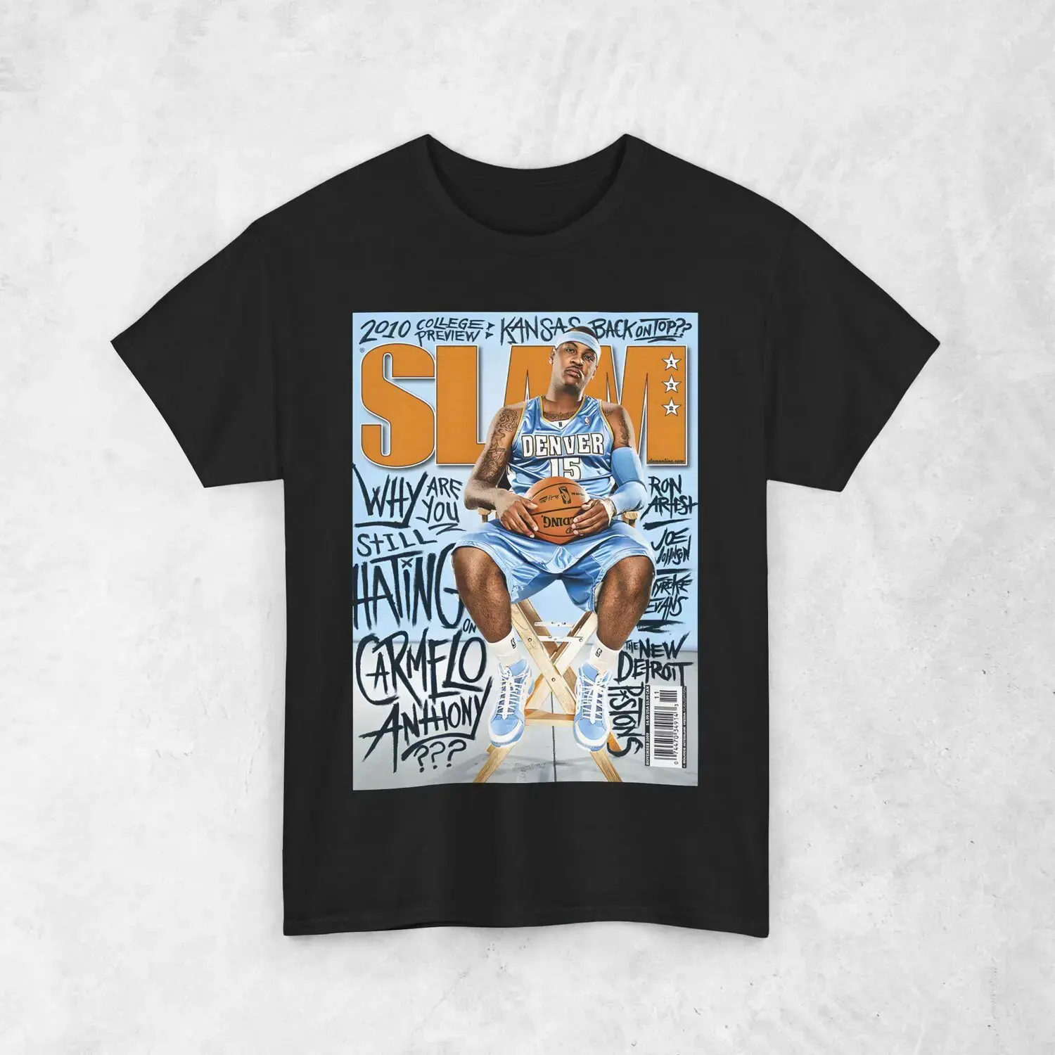 Women's Vintage Graphic Short-Sleeve Top - Loose-Fitting Casual Tee with Carmelo Anthony SLAM Magazine Cover Art, Round/Crew Neck, Soft Fabric, Vintage Graphic Tees
